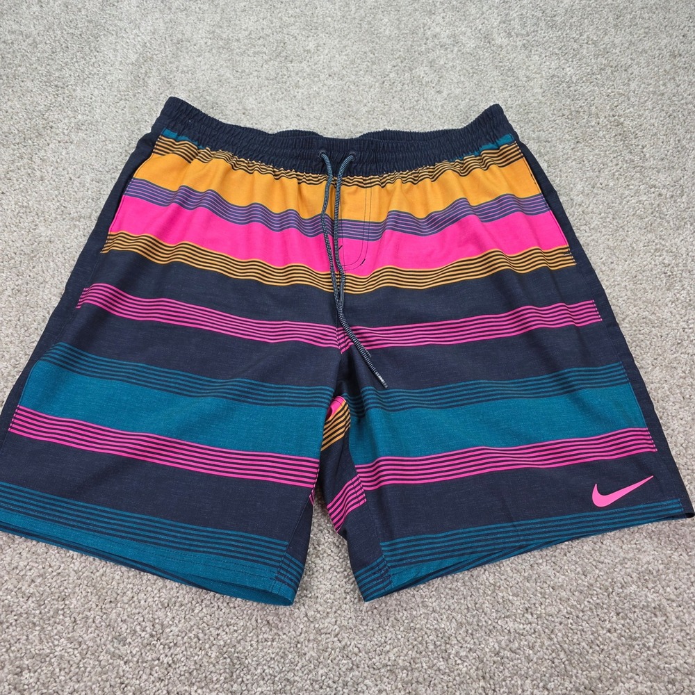 New Nike Mens Swim Trunks‎ XXL Multicolor Striped Board Shorts Pink Swoosh NWOT